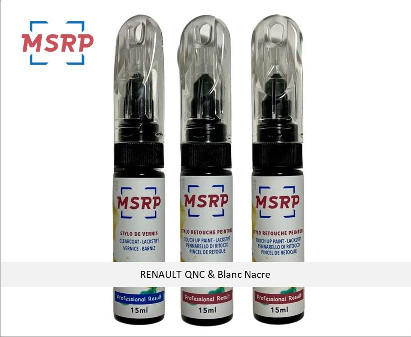 MSRP FRANCE - Kit stylo retouche peinture voiture pour RENAULT QNC & Blanc Nacre - Atténuer rayures ou éclats de peinture