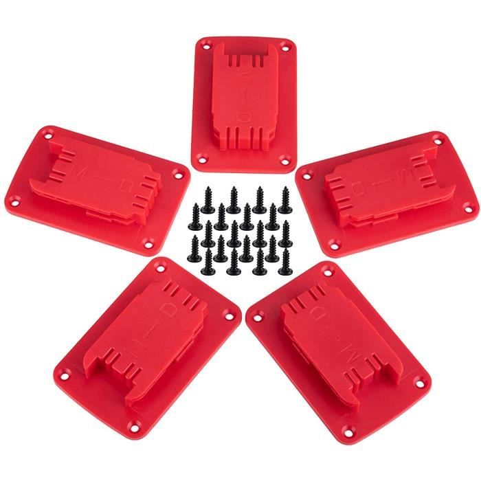 Lot De 10 Supports Batterie Rouge BODYA - Pour Batteries Milwaukee M18 18V - Montage Mur/étagère