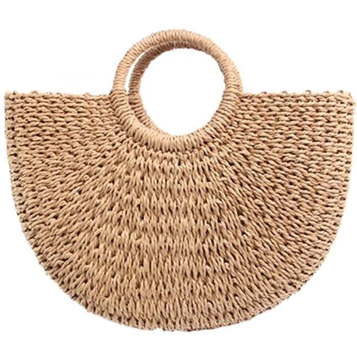 Sac rond online tressé paille