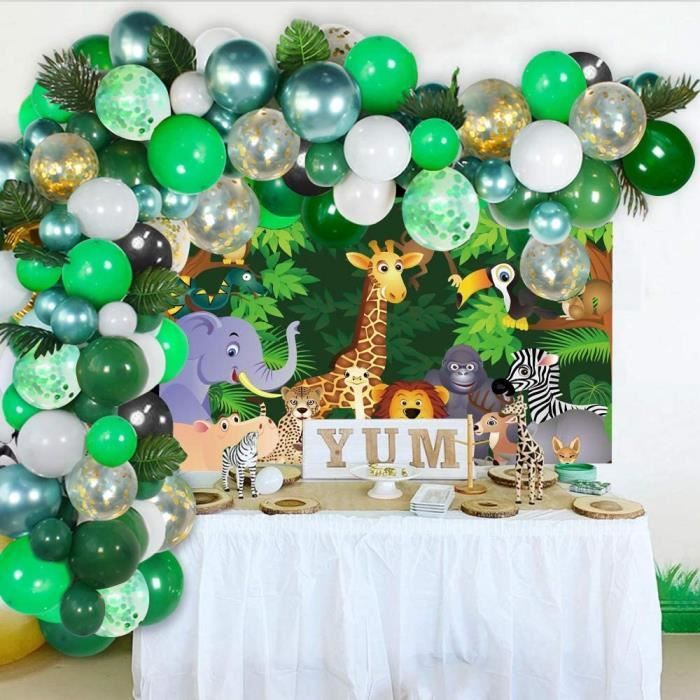 Jungle Decorations Ballon Guirlande Arch Kit Affiche De D Anniversaire En Tissu De Fete Jungle Jungle Foret Cdiscount Maison