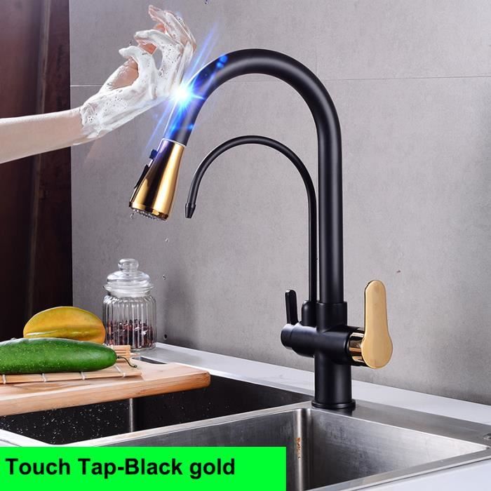 39-touch-touch-noir - Robinet mitigeur d'évier de cuisine avec