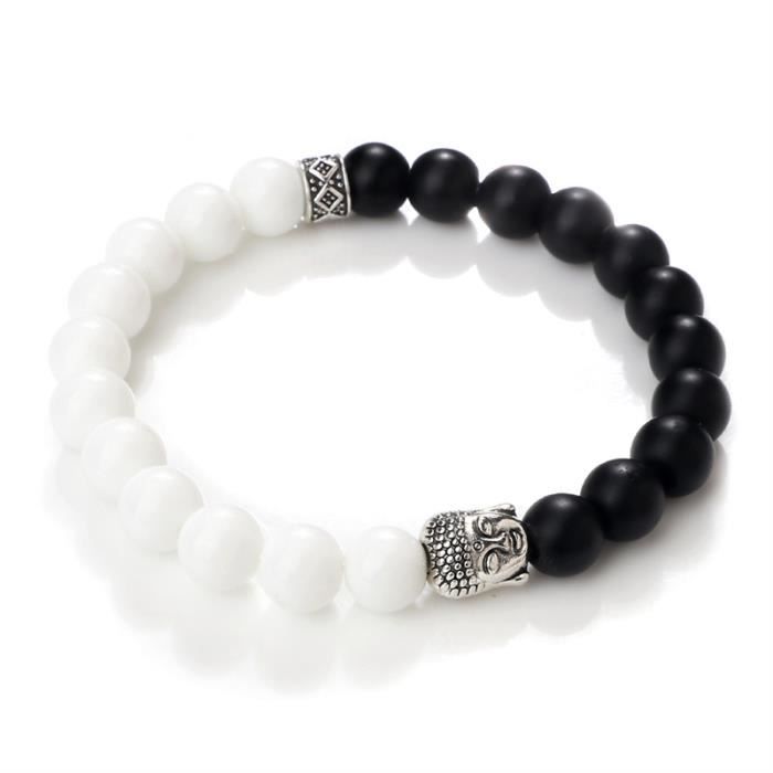 Lot De 4 Bracelets Perles Hommes - Œil De Tigre, Porcelaine Noire/blanche, Pierre Volcanique, Perles 8mm - 13