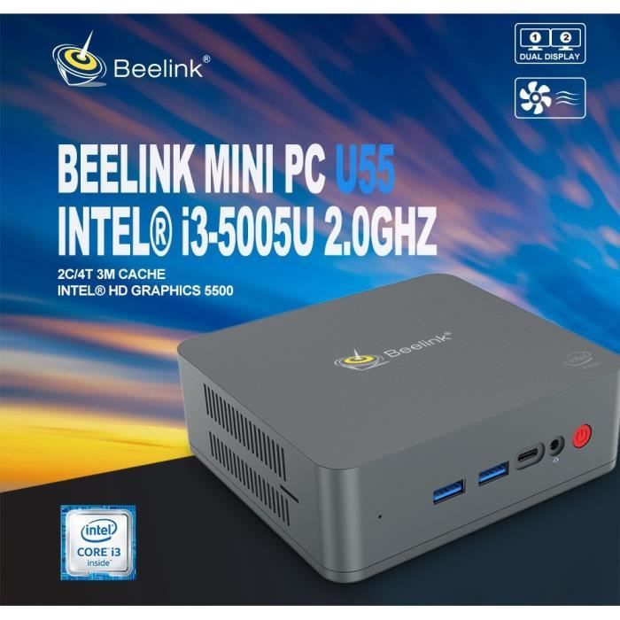  Ordinateur de bureau Mini PC - Windows 10-Beelink U55 Unité Centrale - Intel Core I3 - 5005U / Intel HD Graphics 5500 - 8Go RAM + 512Go SSD-noir pas cher