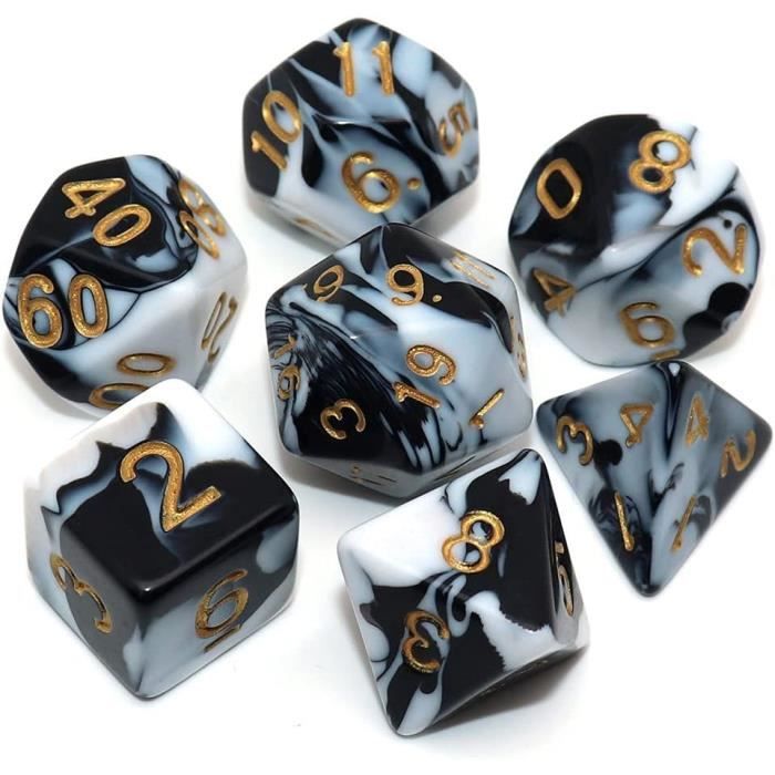 Lot 7 Dés D&D Bords Tranchants – Fabriqués Main – Transparents Chiffres Dorés – Jeu De Rôle