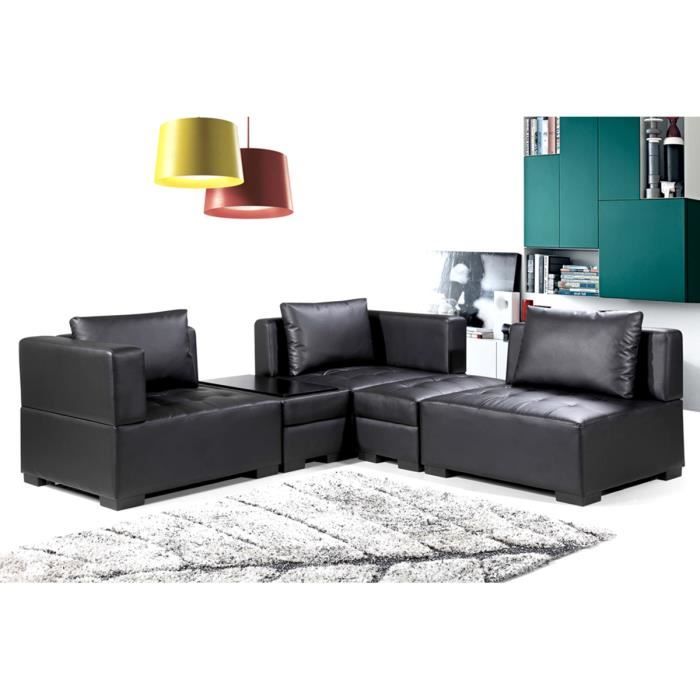 Canape D Angle Reversible Convertible Pouf Coffre En Cuir Noir