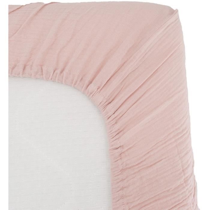 Drap housse lange - DOMIVA - 60x120 cm - Vieux rose - Gaze de coton Drap housse lange - DOMIVA - 60x120 cm - Vieux rose - Gaze de coton