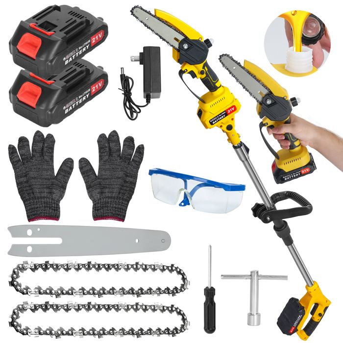 Mini Tronçonneuse - FLASIDU - 6 Pouces - 2 Batteries 21V 1500mAh - 550W - Moteur Sans Balais - Perche Rétractable 30cm-180cm