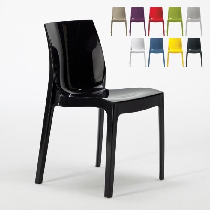 chaise salle à manger bar ice grand soleil en polypropylène empilable, couleur: noir