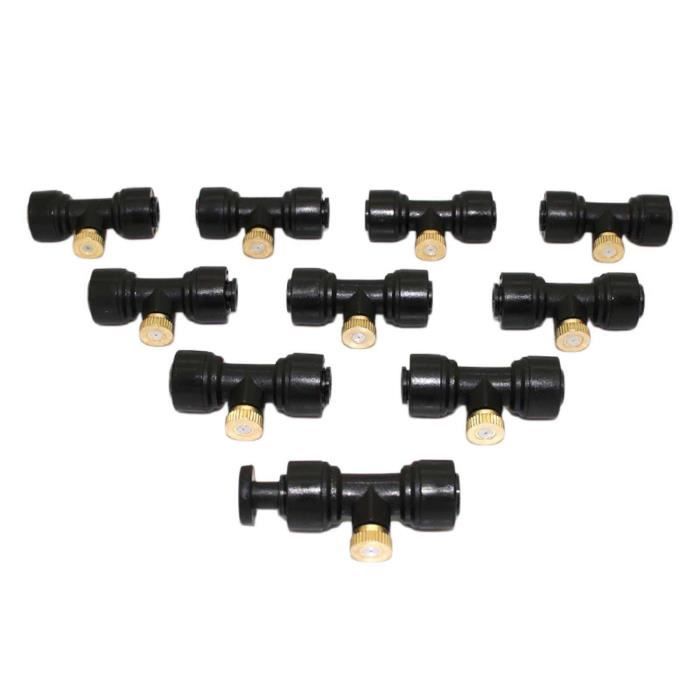 10 Buses Brumisation Laiton + Extensions Flexibles - Haute Pression 20-80 Bars - Refroidissement Terrasse Jardin