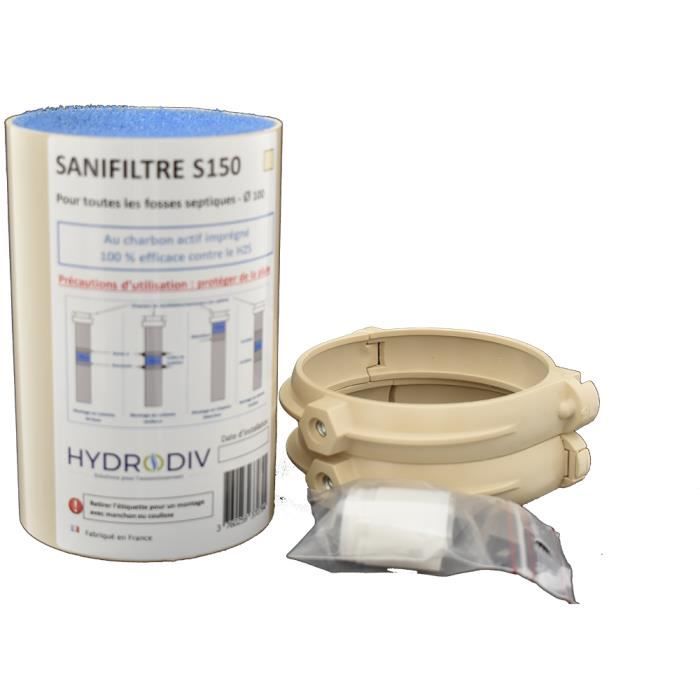 SANIFILTRE S150 + kit montage colonne, filtre anti-odeurs fosse septique diamètre 100, sable