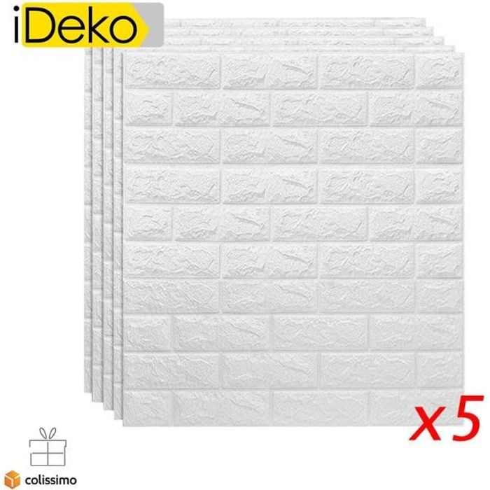 iDeko® 5X Papier Peint 3D Simulation Briques de pierre Bricolage PE mousse DIY Auto-Adhésif imperméable Blanc 0.7*0.77 (M)