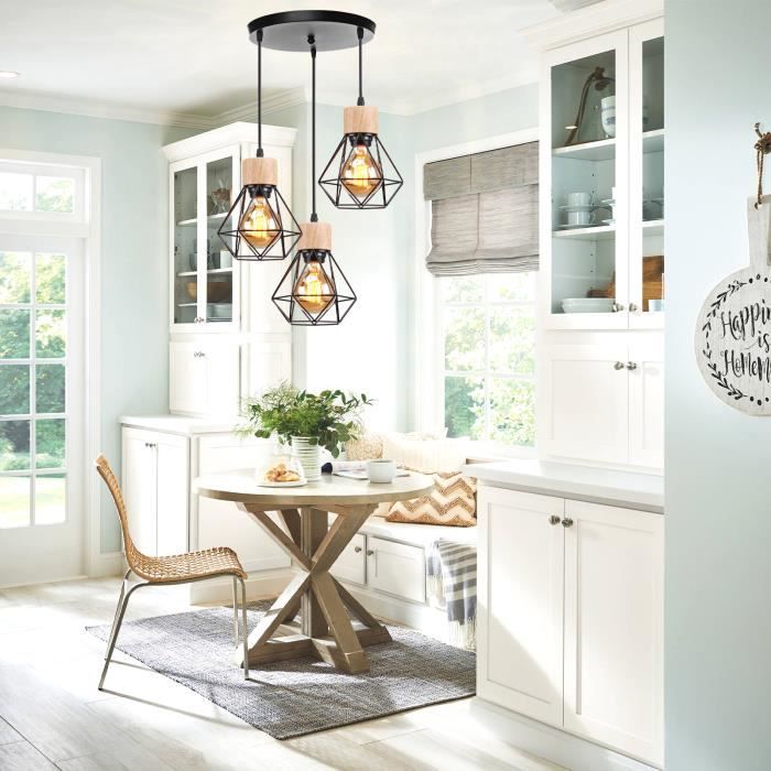 IDEGU Suspension Luminaire Industriel 33cm Noir - Lustre Plafonnier Vintage E27 Pour Salon Cuisine Restaurant