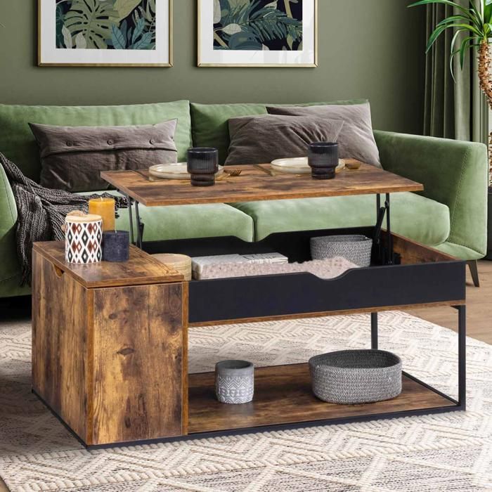 IDMARKET Table basse plateau relevable rectangulaire CHICAGO avec coffre design industriel IDMARKET Table basse plateau relevable rectangulaire CHICAGO avec coffre design industriel