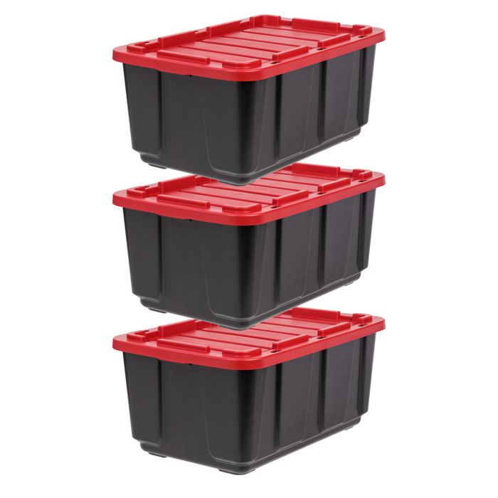 Iris Ohyama, Caisse Rangement avec Couvercle Robuste, 100L, Lot de 3, Noir, UTB-27