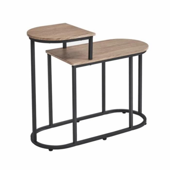 Table console meuble d'entrée en MDF-métal coloris naturel-noir - Longueur 72 x Profondeur 30 x Hauteur 60 cm