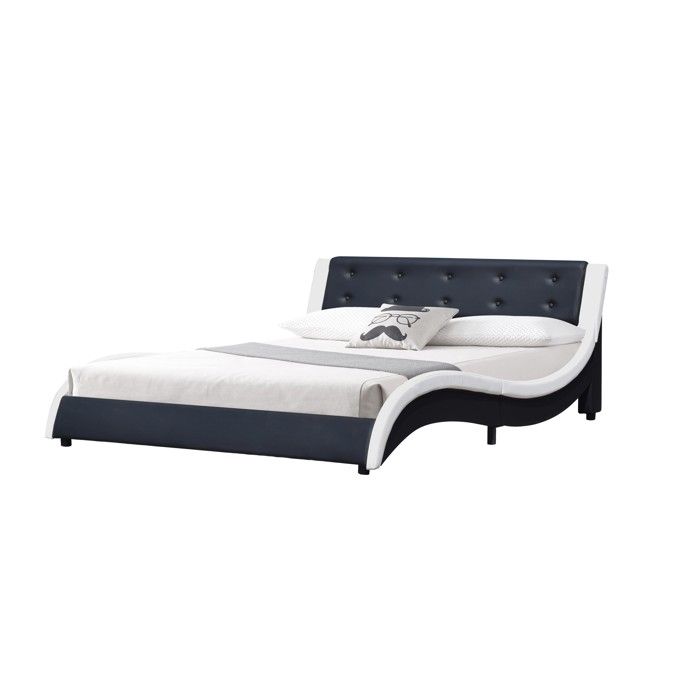 Lit - Mathis - 160x200 cm - Blanc & Noir - MDF - 1 place - Sommier inclus