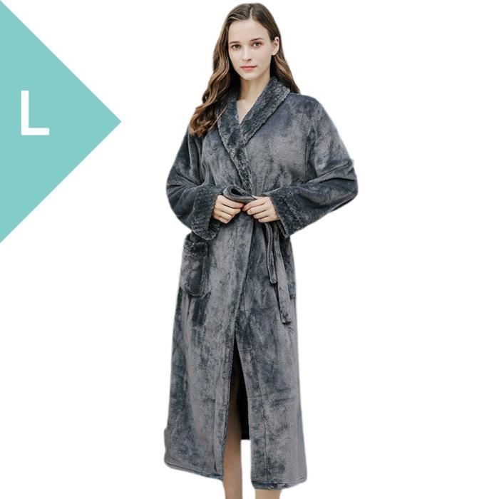 Peignoir Unisexe Gris Molleton de corail Manches longues