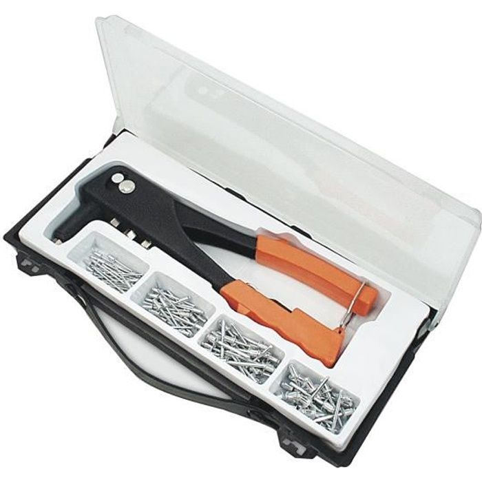 MANNESMANN Kit de pince à riveter + 100 rivets + 4 embouts - Orange