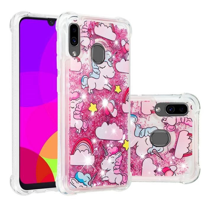 Coque Samsung Galaxy A20 A30 Licorne Scintillant Cristal Flottant