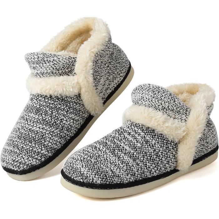 Chaussons Montants Hiver Femme Homme - Pantoufles Doublure Fourrure Chaudes Pour Intérieur, Semelle Caoutchouc - 11