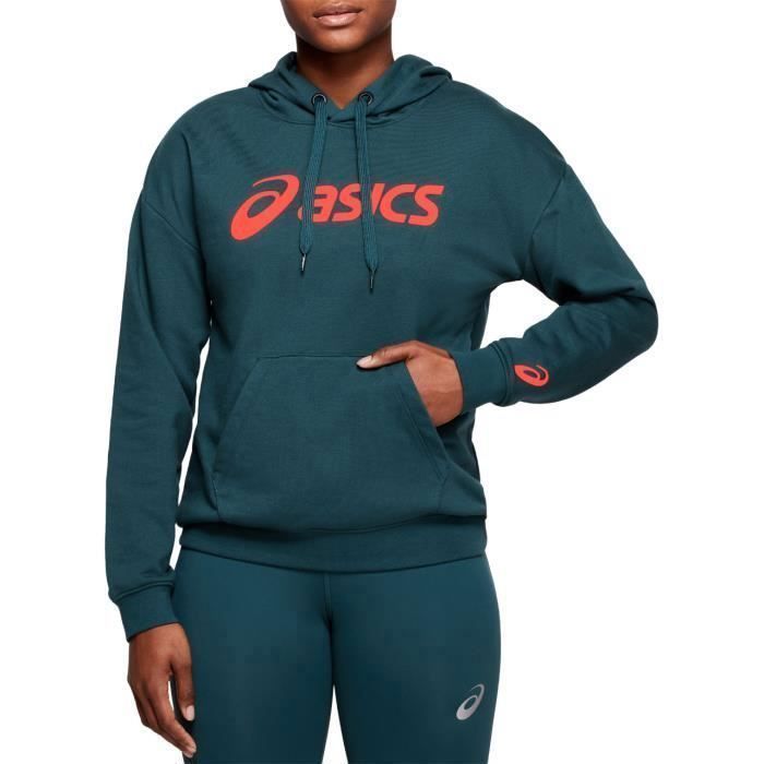 Sweat capuche femme Asics Big Oth Bleu rose corail Adulte