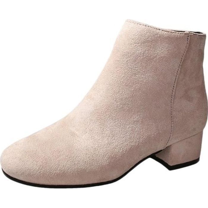 Bottines pour Femmes Talons pais et Boots Courtes en Daim