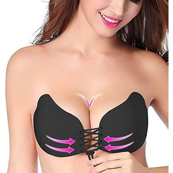 2 Paires Soutiens-Gorge Autoadhésifs Push-up Sans Bretelles Réutilisables - Invisible Nude + Noir, Idéal Robes Et Tenues Décolletées