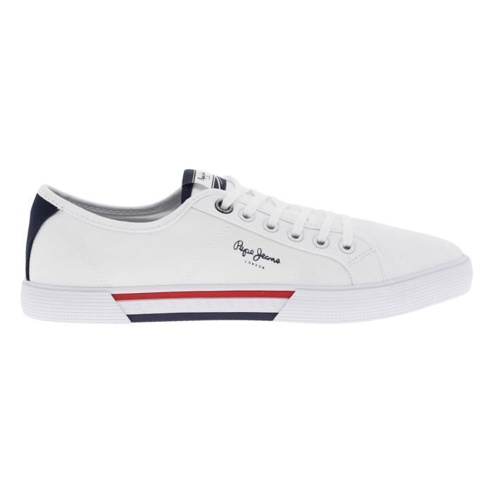 Pepe Jeans Baskets basses - Pepe Jeans - Mixte - Toile blanche - Lacets - Semelle vulcanisée