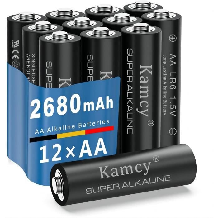 Lot De 12 Piles AA Toshiba Alcalines LR6 1,5V - Ultra Longue Durée, Conservation 10 Ans - Pour Télécommandes, Jouets, Appareils Électroniques
