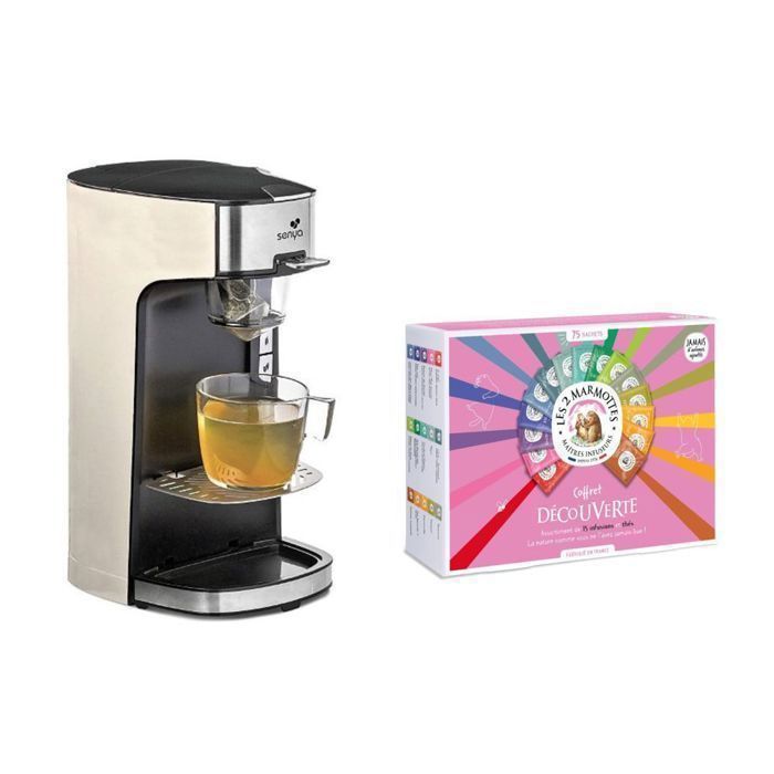 SENYA – Machine à thé électrique Tea Time + Coffret Les 2 Marmottes 75 sachets offert