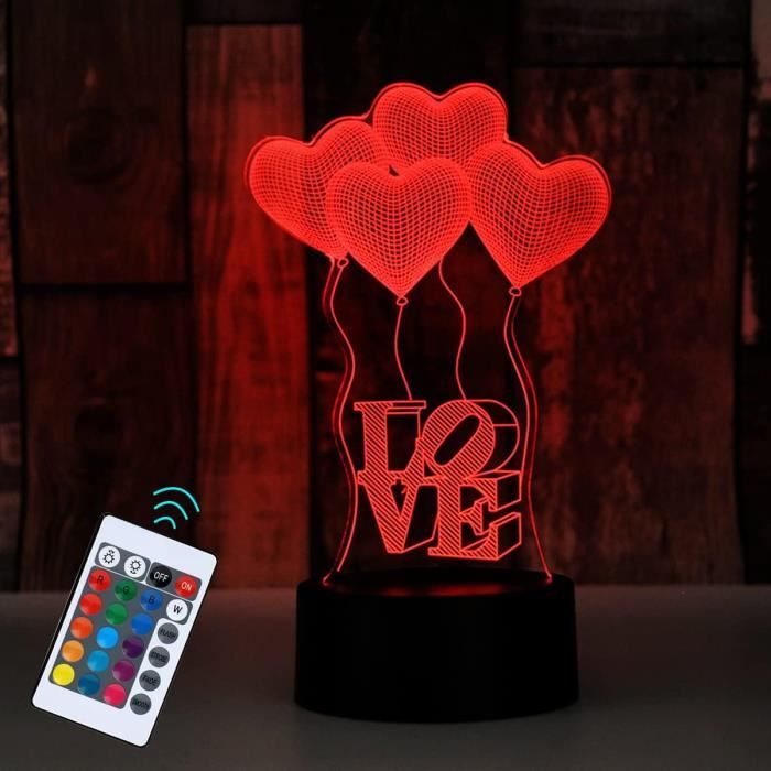 Veilleuse 3D LED Romantique 3 Coleurs Modèle V06