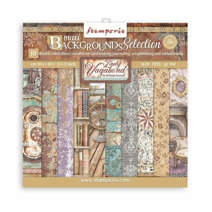 Bloc Papier Scrapbooking Double Face Stamperia - 10 Feuilles 30.5x30.5cm - Motif Forêt