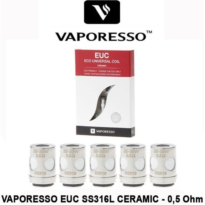 5 Rsistances VAPORESSO EUC SS316L CERAMIQUE 0,5 Ohm pour ESTOC, TARGET  PRO, ORC TANK, GEMINI et - AUTHENTIQUE - Cdiscount Au quotidien