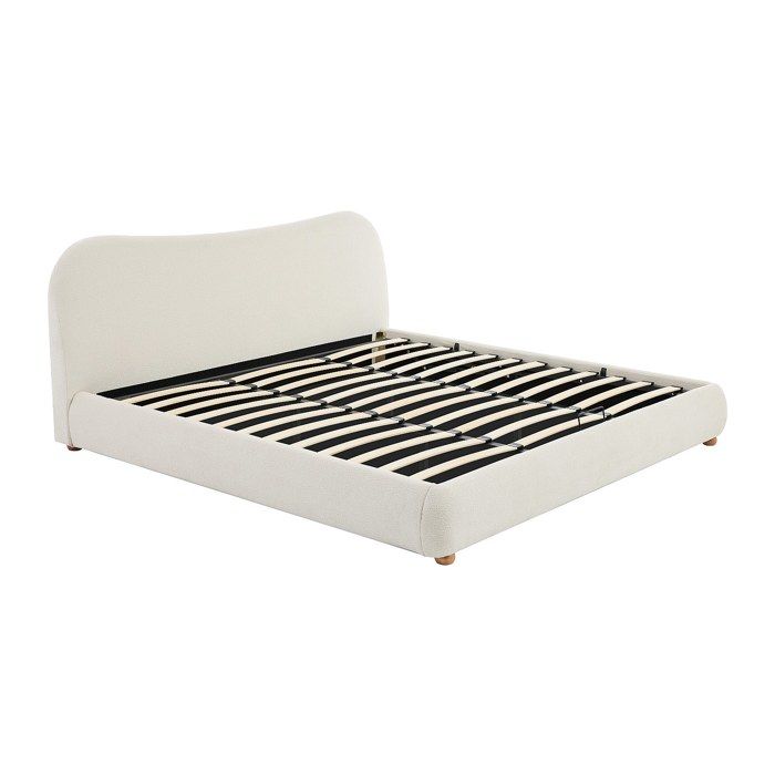 Lit coffre 180 x 200 cm - Tissu bouclette - Blanc - VANARI
