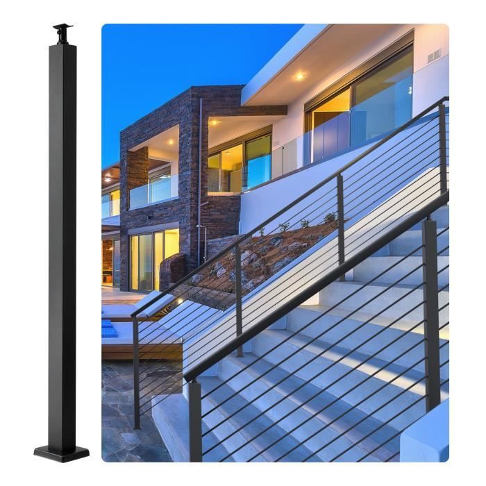 Poteau Garde Corps - VEVOR - Poteau Garde-corps Câble Rampe Escalier Balustrade Extérieur 1067x5x5 cm Avec support de montage Noir