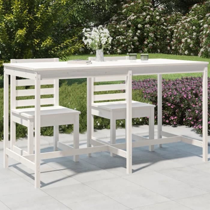 "sale 2024" table de jardin - jms - blanc 203,5x90x110 cm bois massif de pin 117,34,kg