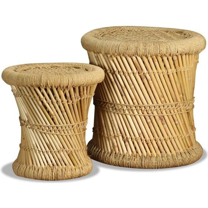 Tabourets - vidaXL - Lot de 2 - Bambou - Jute - Design naturel et rustique