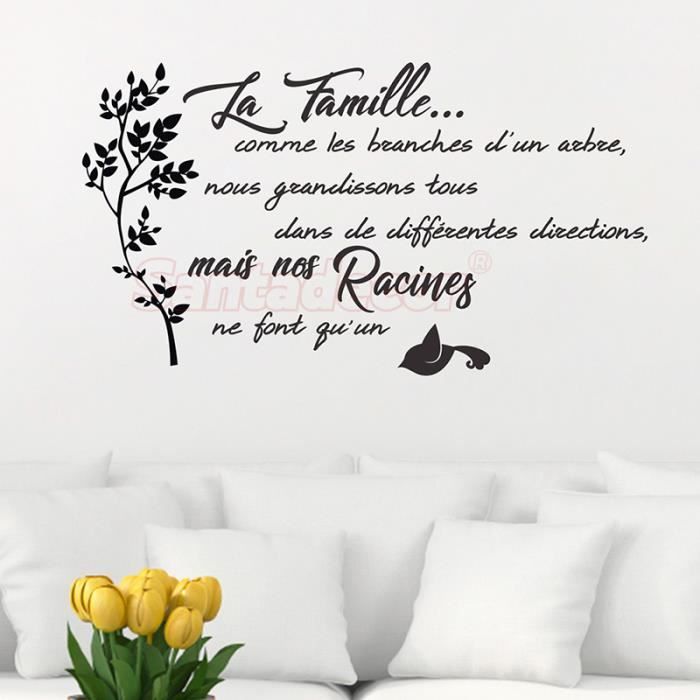 Autocollant Citation La Famille Comme Les Branches Autocollant Mural En Vinyle Decoratio Black 54 Cm X 93 Cm Cdiscount Maison