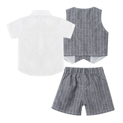 Nyeemya Ensemble Costume Baptême Garçon Blanc - Chemise Gilet Pantalon Et Noeud