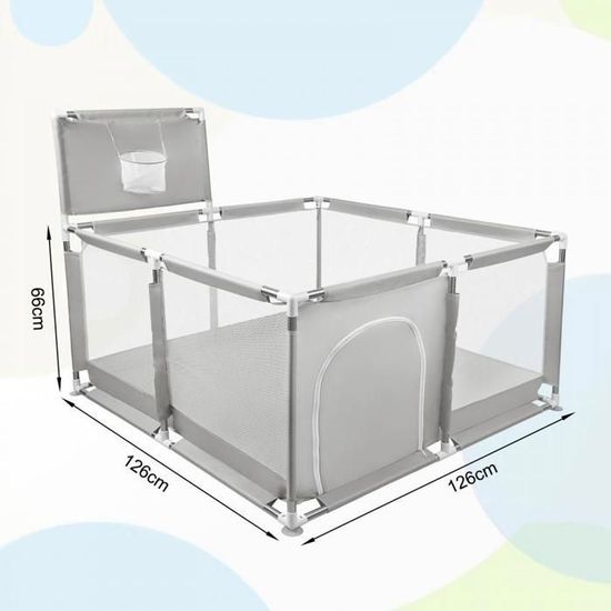 LIFEZEAL Grand Parc Bébé 200x180x68cm En Tissu Oxford Avec Ventouses Antidérapantes, Cour De Jeu Bebe Avec 50 Balles Et 4 Anneaux, Centre D'Activité Pour Enfants (Gris