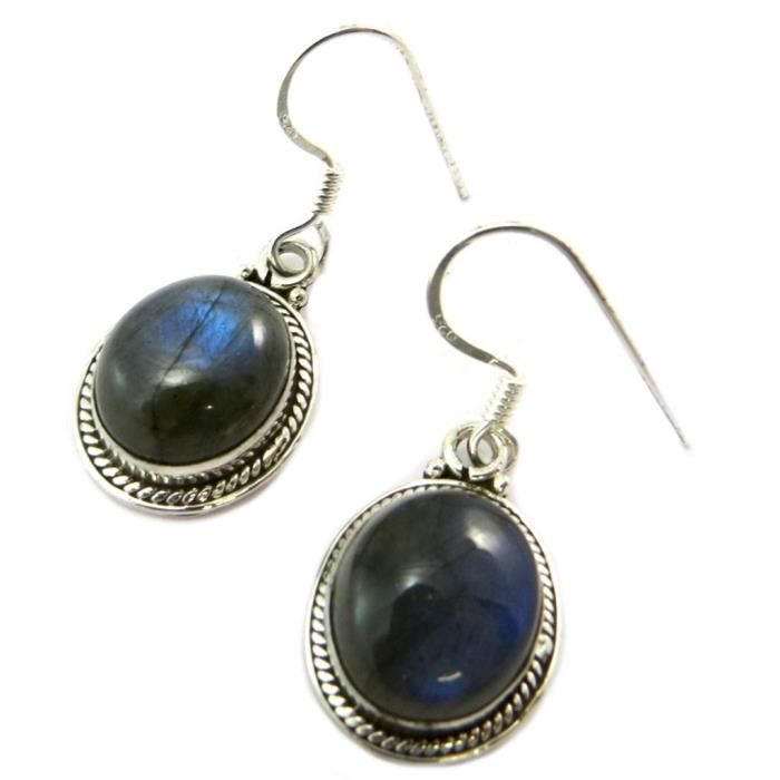 Boucles D'oreilles Puces 6mm En Labradorite Et Argent Massif 925/1000 Rhodié - Neuf Avec étiquettes