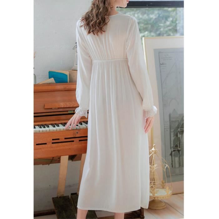 Chemise de nuit a Manches Longues pour Femmes Retro YOUCAI Blanche Dentelle Maille Coton Spandex Blanche Cdiscount Pret a Porter