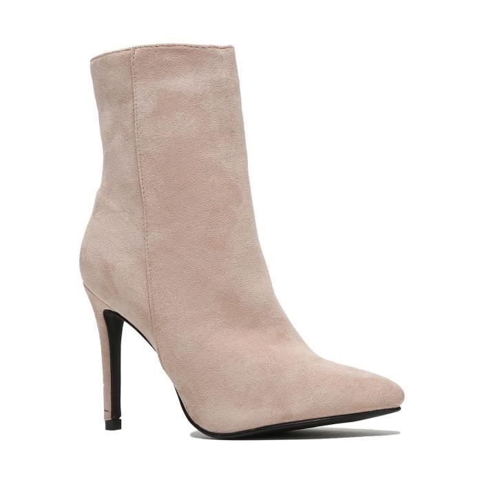 Bottines pointues beige talon aiguille Femme Haute