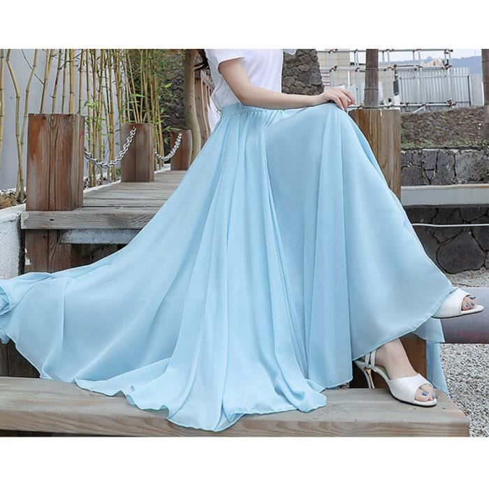 Femme Couche Double Grande Jupe Longue evasee unie en Mousseline de soie Jupe de Festival de Danse du Ventre LiBleu Bleu clair Cdiscount Pret a Porter