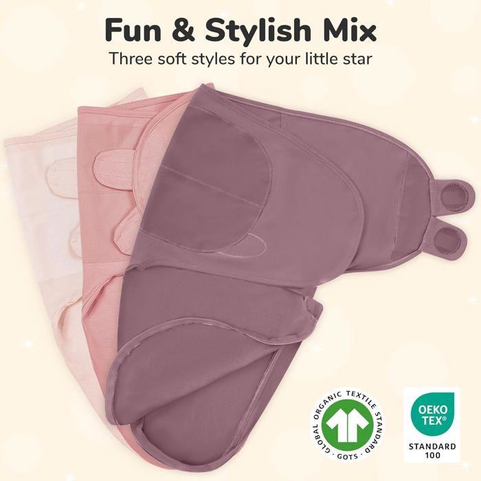 IUDWCG 2 Pièces Couverture Emmaillotage Bébé + Chapeau Rose – 0-3 Mois – Doux Coton Réglable