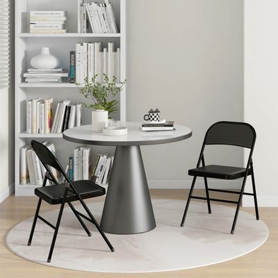 Lot De 2 Chaises Pliantes Confortables - Chaise Intérieur Extérieur Plastique Noir Pieds Argent
