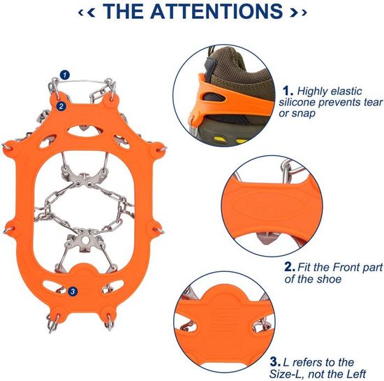 Crampons Antidérapants 19 Dents - Crampons De Glace Universels Pour Chaussures - Traction Maximale Neige Et Verre - Randonnée, Marche, Escalade