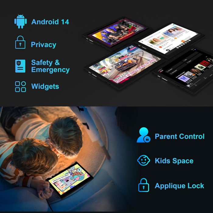 RUSHAR Tablette 10 Pouces Android 14 Avec 5G WiFi,36GB RAM+128GB ROM (1TB TF ),Octa-Core 2.0 GHz,8000mAh,Bluetooth 5.0,GPS,8MP+13MP,Tablette Avec Clavier+Souris+Sleeve,Noir