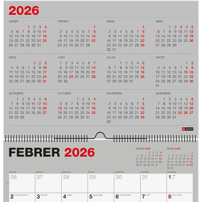 Calendrier Mural 2026 Miquelrius Basic A4 - Catalan, Spirale, Espaces Notes - 3