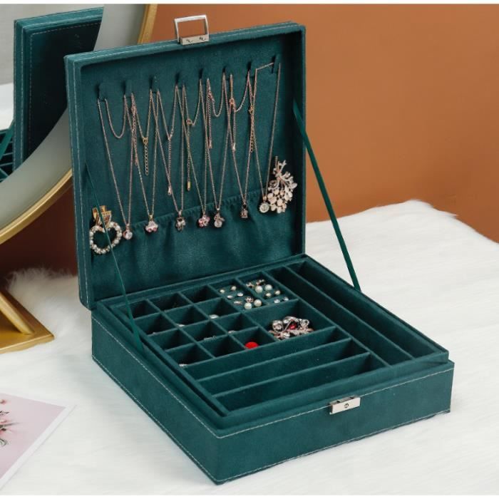 Boîte à Bijoux Vintage En Cuir Souple Vert - Forme Demi-lune - Occasion - Fabriquée En France